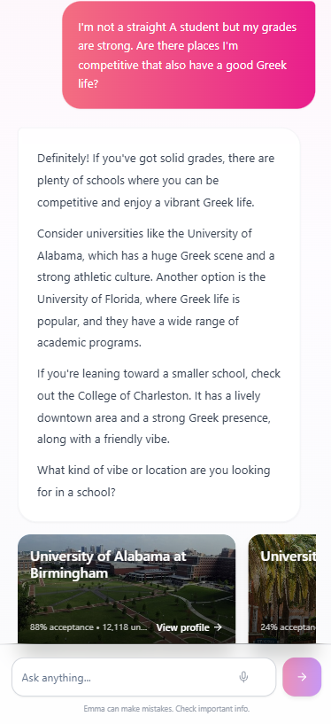 Emma Advisor ask emma feature on mobile device