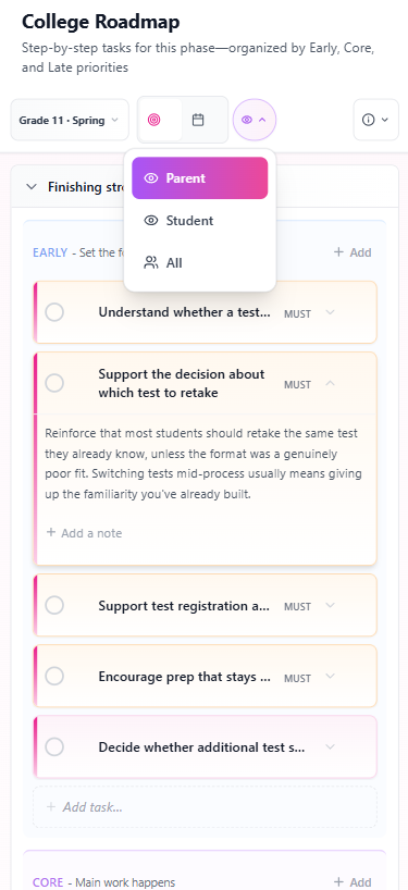 Emma Advisor college roadmap feature on mobile device