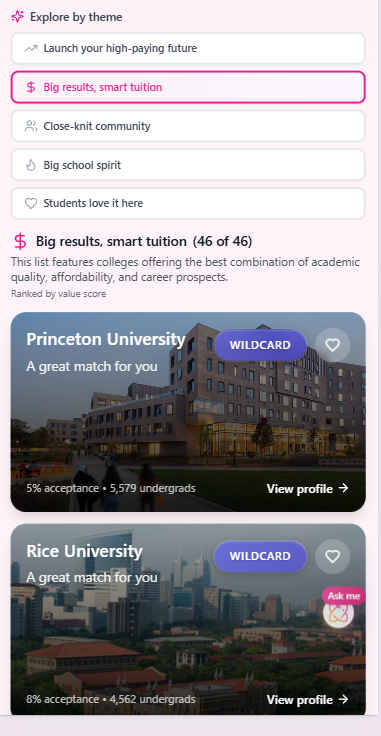 Emma Advisor college match feature on mobile device